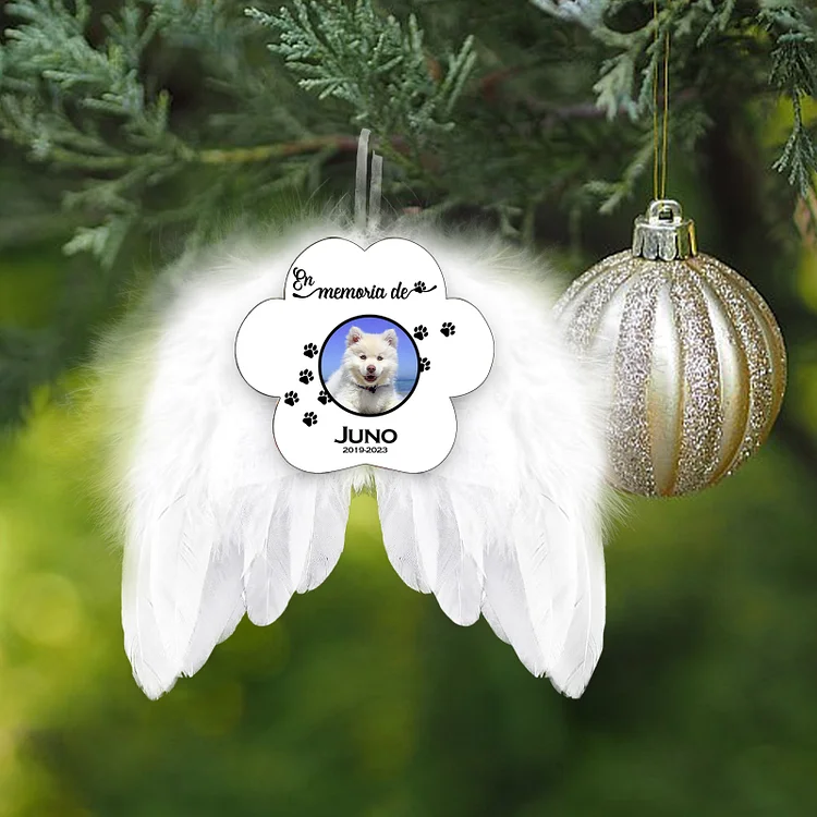 Navidad-Ornamento navideño alas de ángel en memoria de perros con 1 foto, 1 nombre y años personalizados