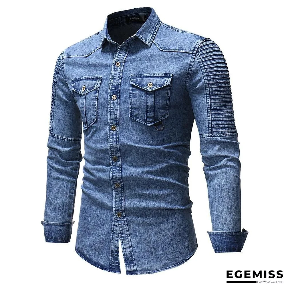 Men's Washed Pleated Pocket Single-Breasted Shirts | EGEMISS