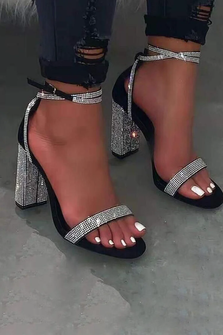 Party Rhinestones Open Toe Chunky High Heeled Sandals