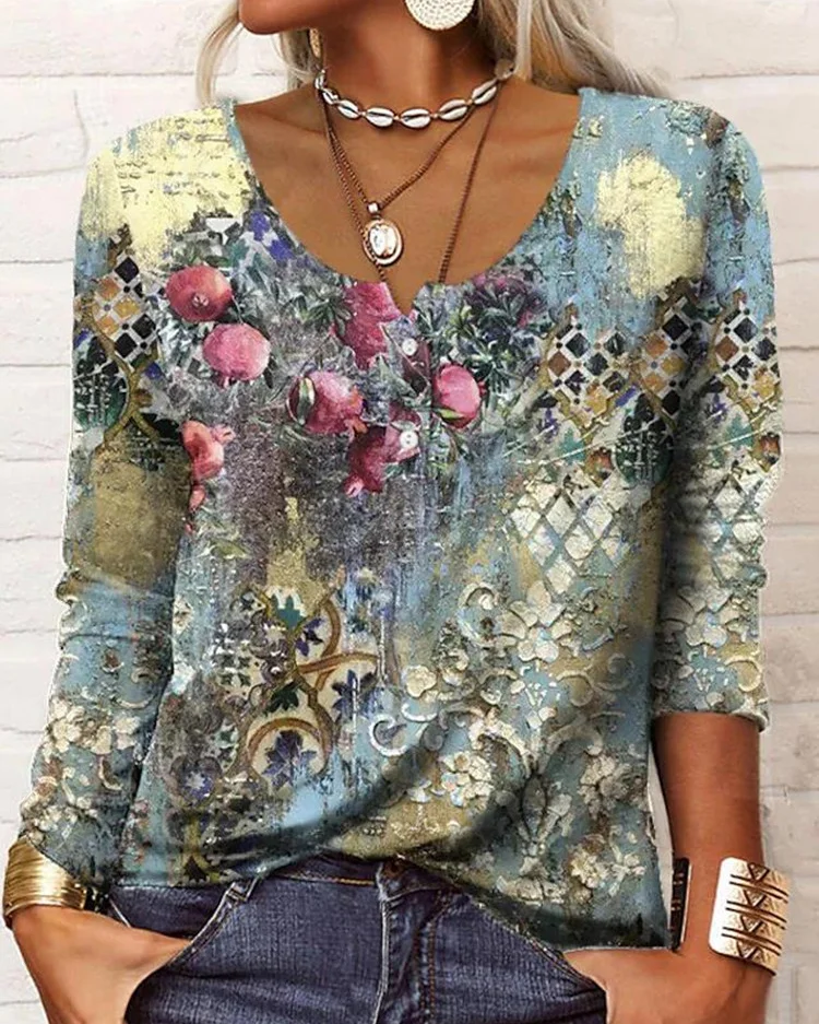 Casual Floral Long Sleeve Shirt Top