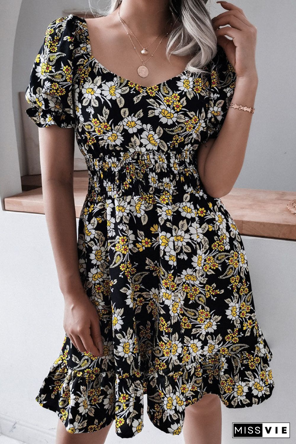 Fashion Casual Print Split Joint Square Collar A Line Dresses
