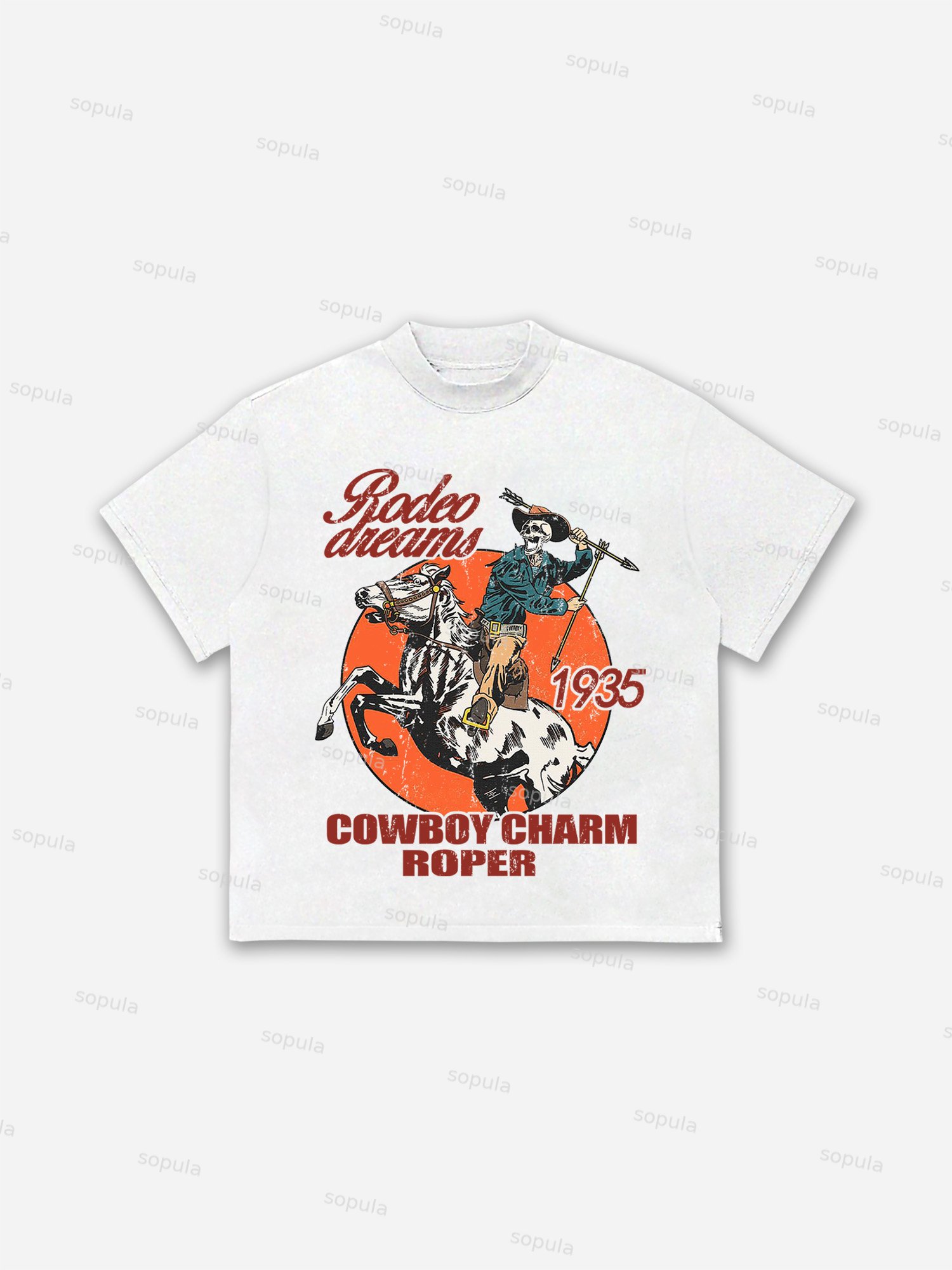Skeleton Cowboy Rodeo Dreams Print Cotton T-shirt - SOPULA