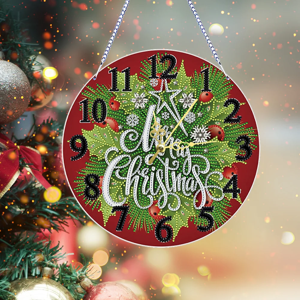 2D Flat DIY Xmas Diamond Painting Ornament with Clock Function Creative Craft