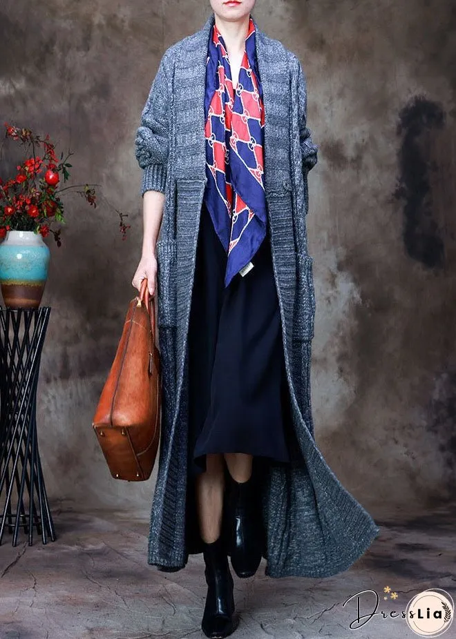 Loose Grey V Neck Woolen knit trench coats Spring
