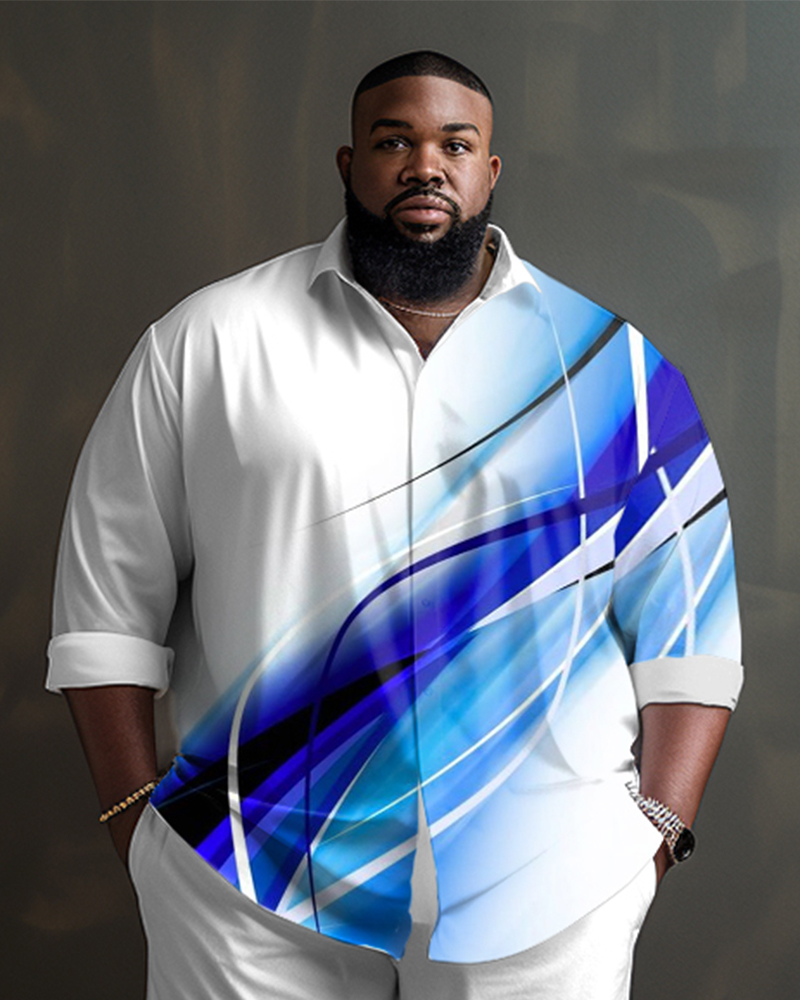 Men's White Gradient Plus Size Long Sleeve Walking Set