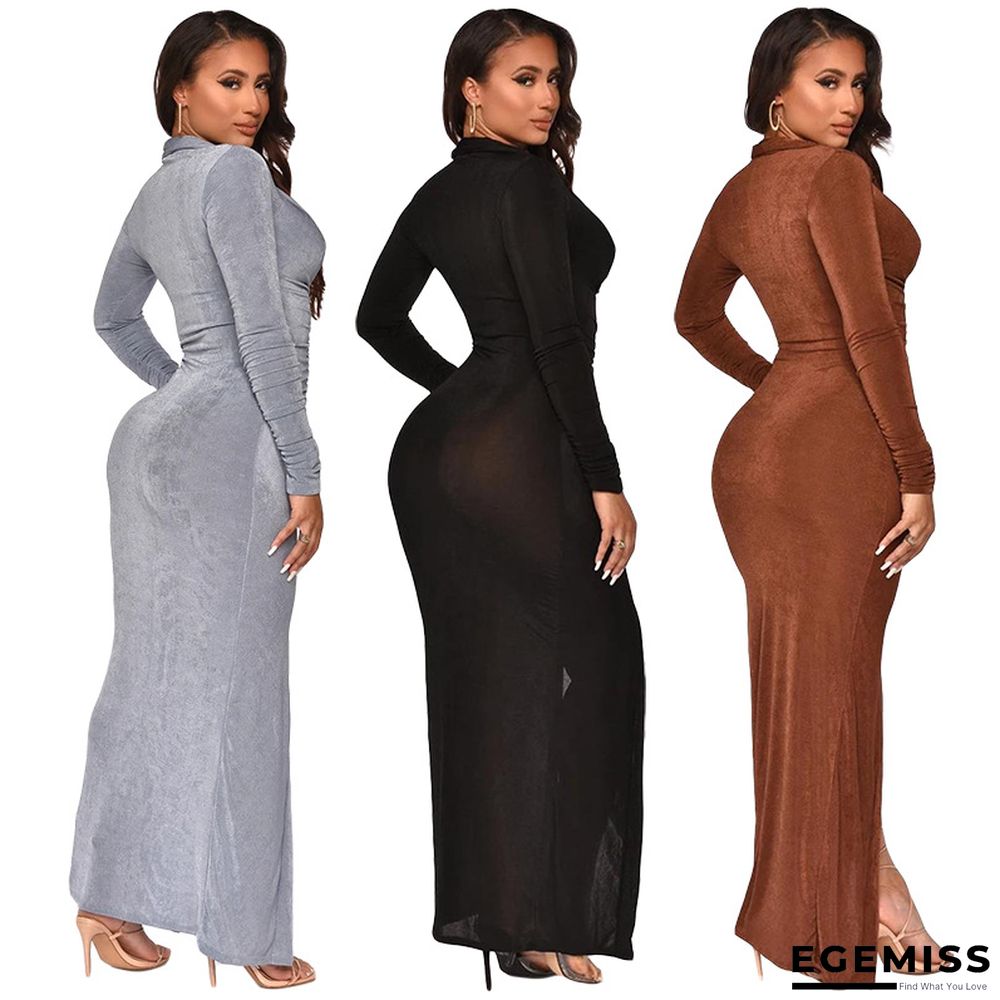 Fashion Solid Color Slim Sexy Bag Hip Cardigan Dress Long Skirt | EGEMISS