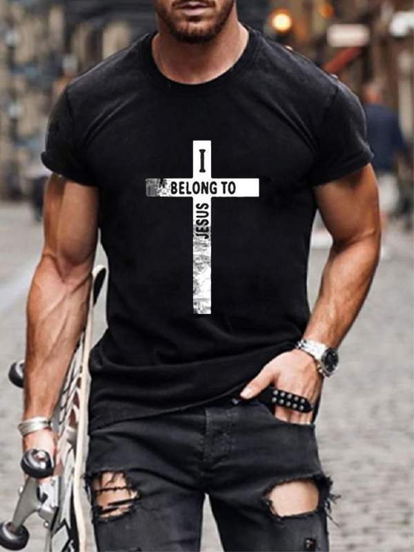 Men's Cotton Crew Neck Christ Print T-Shirt