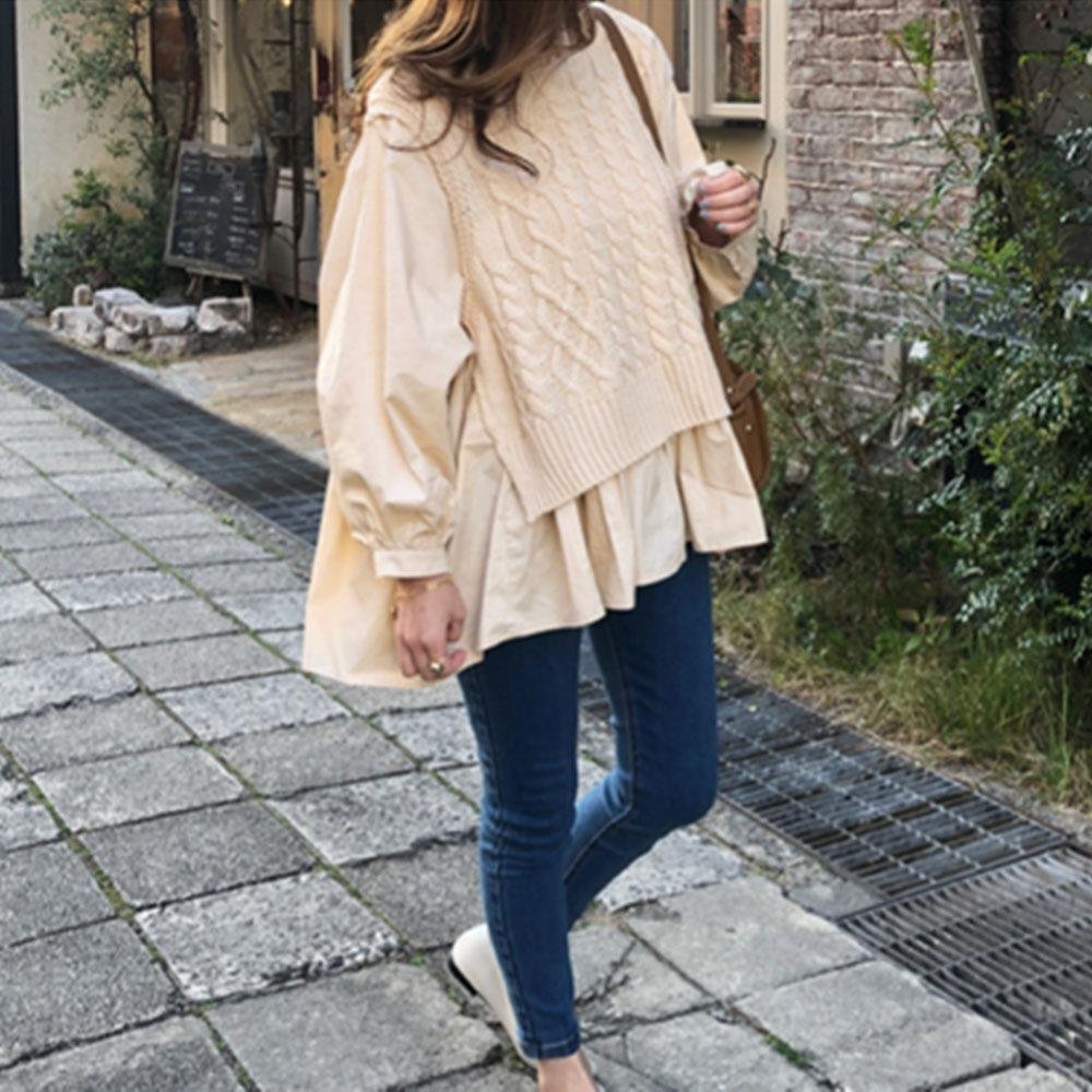 Sweet Swing False Two Pieces Sweater Top