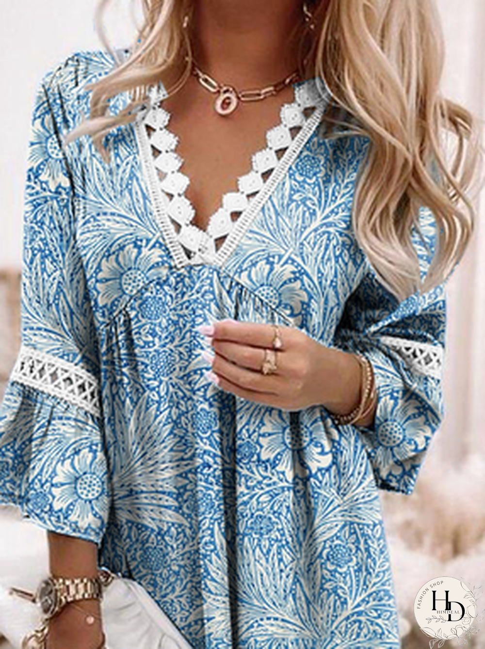 V Neck Loosen Floral Short Sleeve Woven Dress