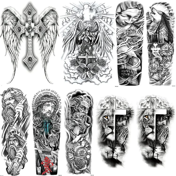 9 Sheets Jesus Wing Angel God Cross Black Large & Small Temporary Tattoo Combo