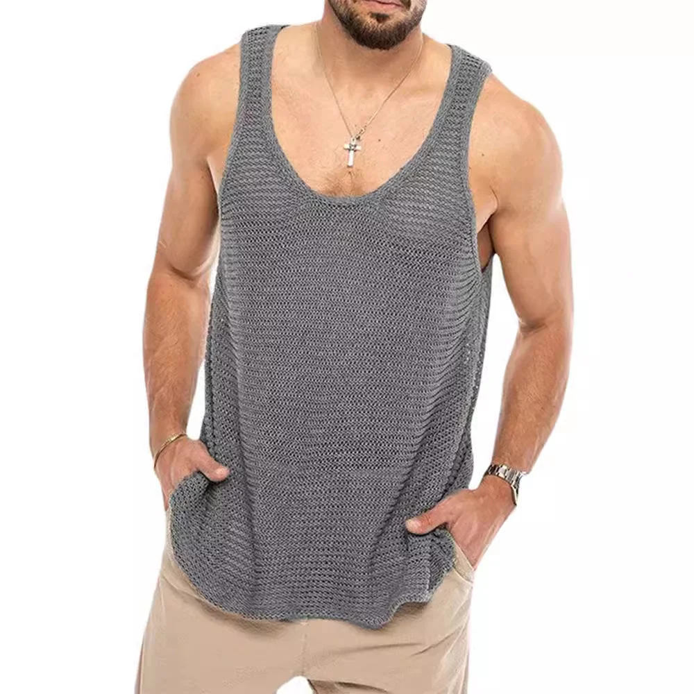 Wongn Wongn Spring And Summer Men's Casual Top Tank Top Sleeveless Knit Pure Color Men's Sweater Vest