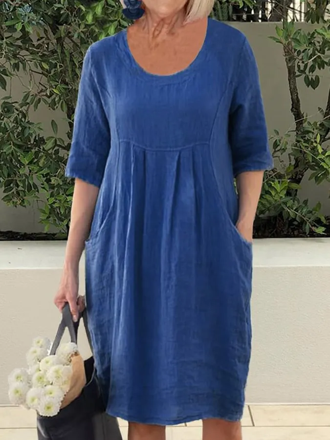 Pocketed Round Neck Short Sleeve Dress