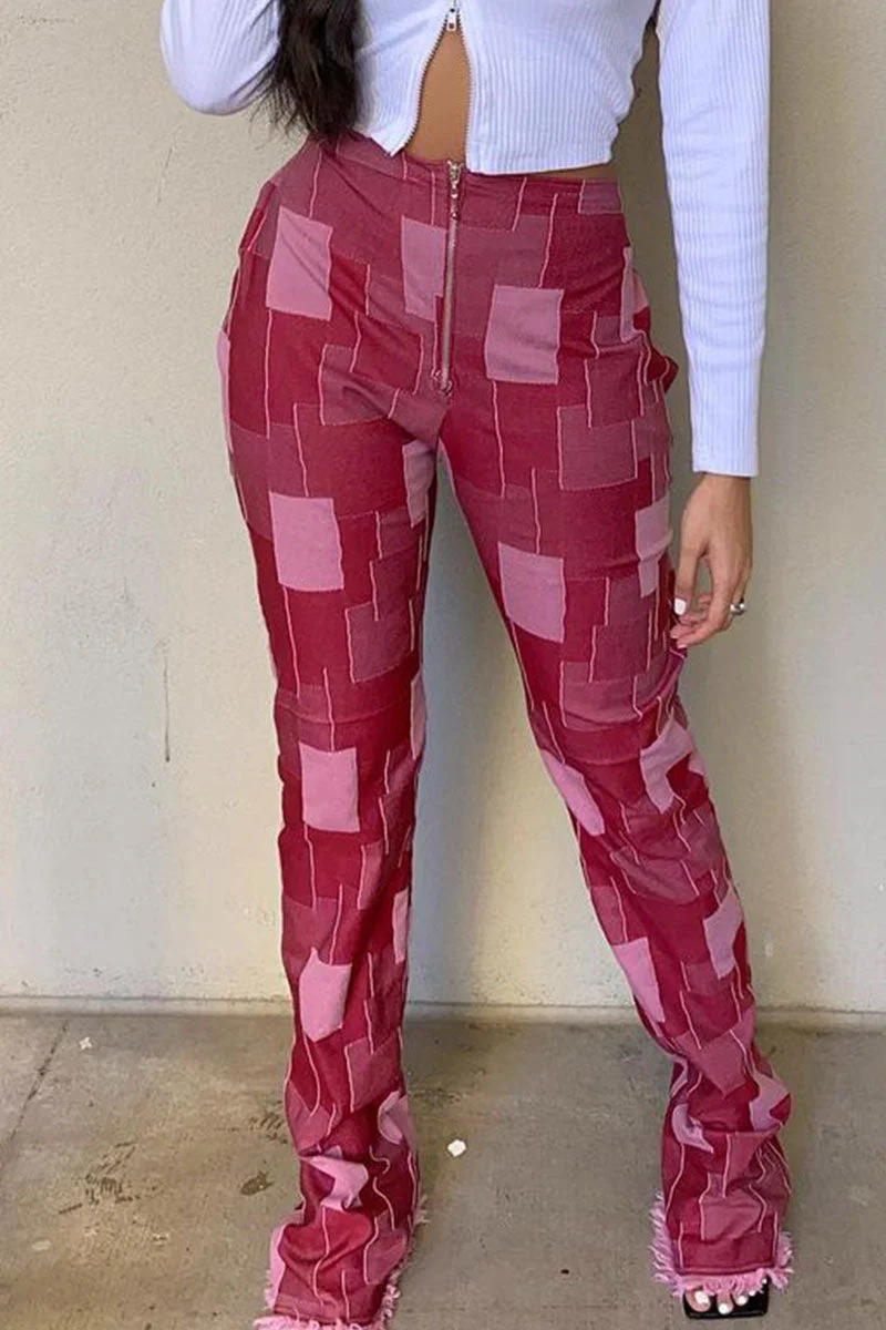 Fashion Casual Print Tassel Split Joint High Waist Pencil Full Print Bottoms