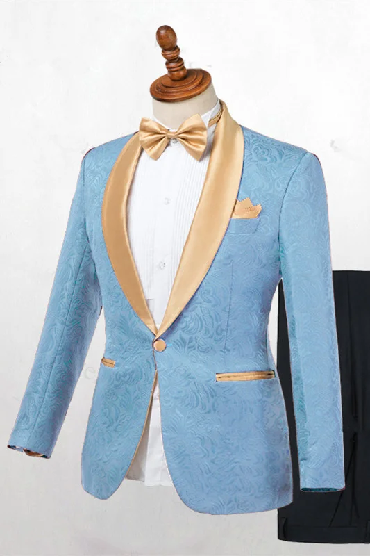 Blue Shawl Lapel Fit Wedding Suit With One Button For Men's Party
