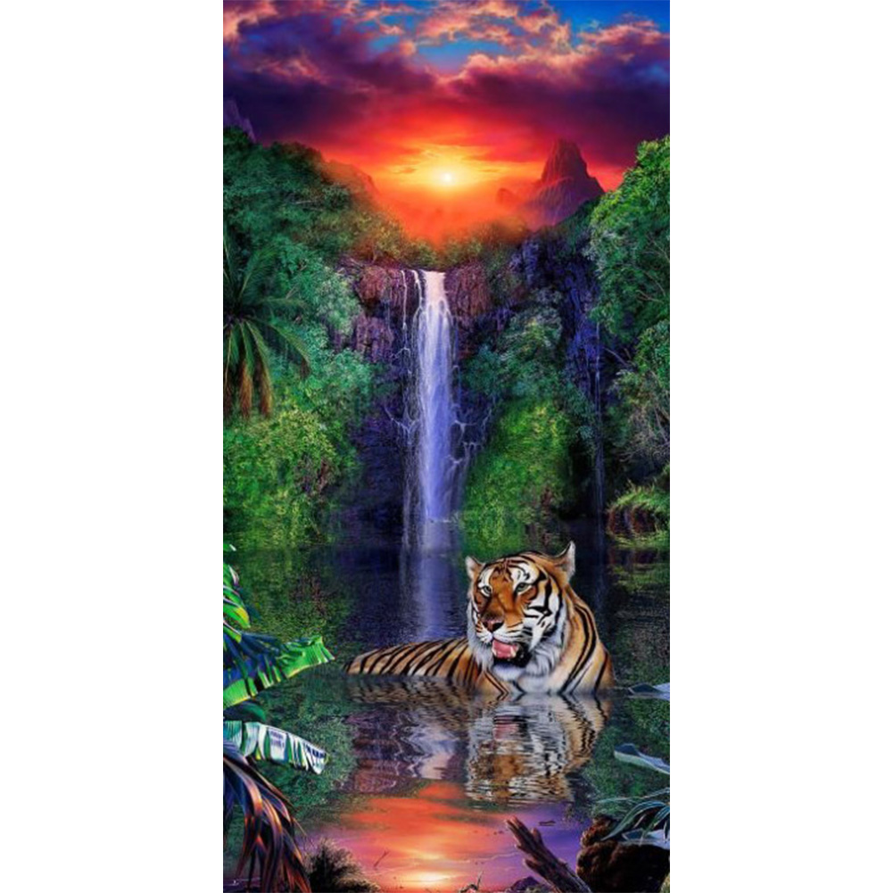Sunset Tiger 40*80cm(canvas) Full Round Drill Diamond Painting gbfke