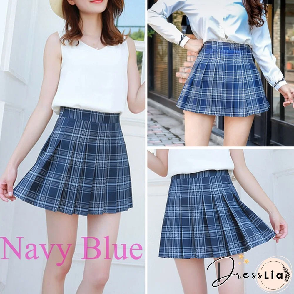 Women Girls High Waisted Plain Pleated Skirt Skater Tennis School Uniforms A-Line Mini Skirt Lining Shorts