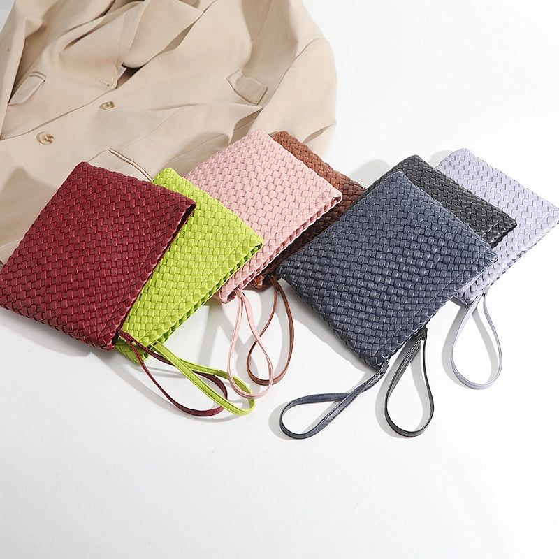 Women's Solid Color Pu Leather Weave Zipper Wallets