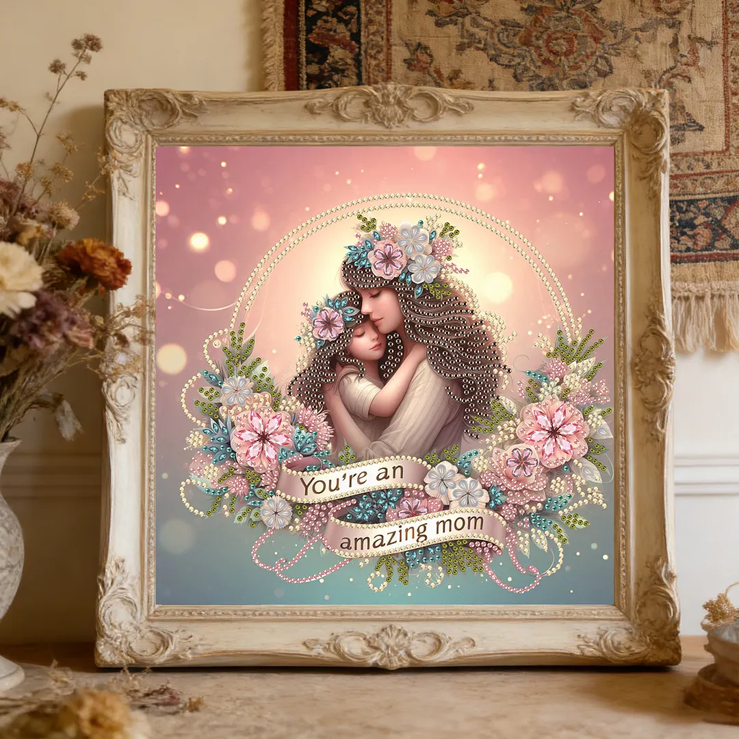 Diamond Painting - Partial Special Shaped Drill - Mother Daughter Hug(Canvas|30x30cm)