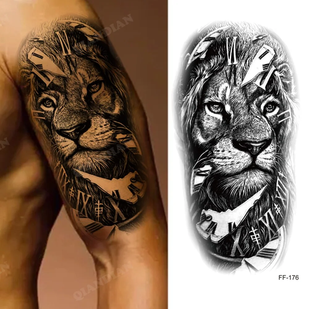 Sdrawing Waterproof Temporary Tattoo Sticker Wolf Lion King Sun Forest Tiger Mechanical Wild Boat Men Body Art Arm Fake Tatoo Women