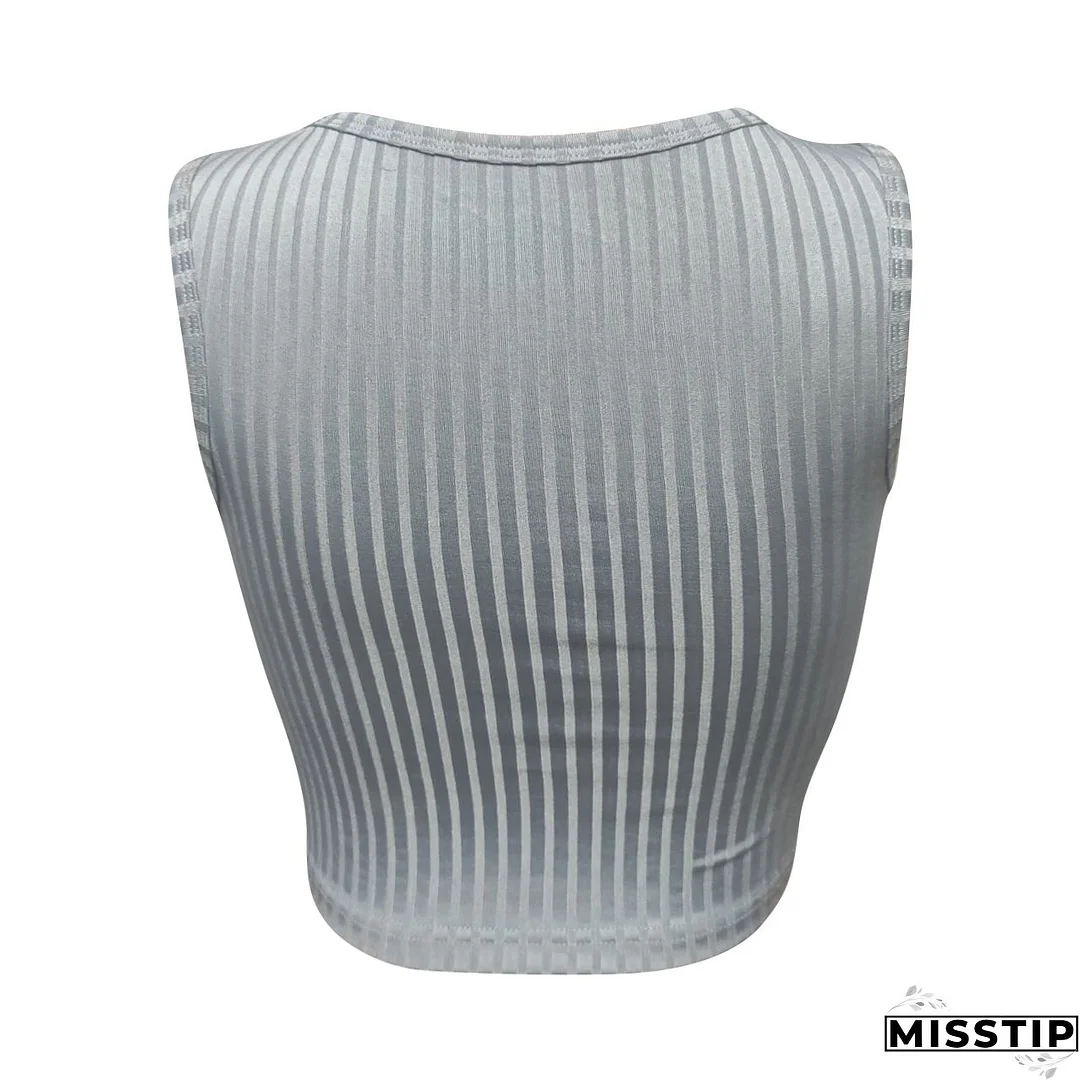 Women's Summer Casual Ribbed Tops Sexy Solid Color  Buttoned Vest