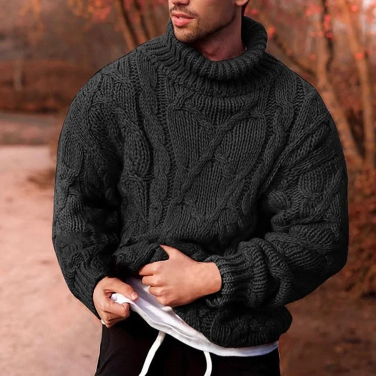 Men's Casual Long Sleeve Solid Color Turtleneck Pullover Knit Sweater