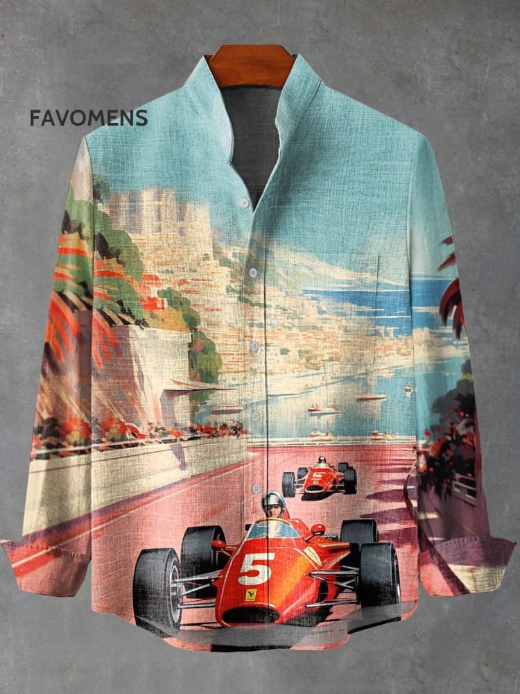 Vintage Racing No. 5 Print 100% Cotton Long Sleeve Shirt Multicolor / S