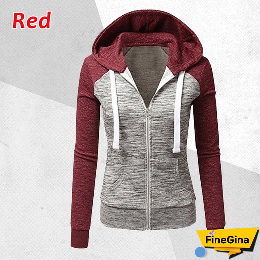Women Spring/Autumn Casual Long Sleeve Sweatshirts Colorful Patchwork Thin Zip-Up Hoodie Jacket for Drawstring Hoodies S-5XL