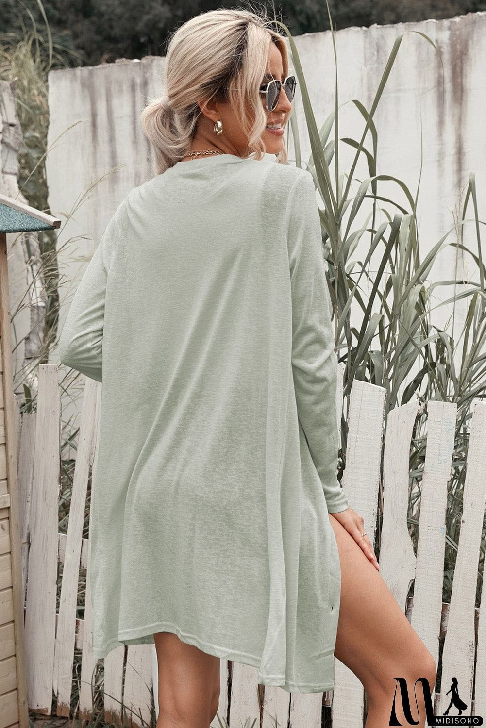 MidiSono - Button Down Long Sleeve Longline Cardigan