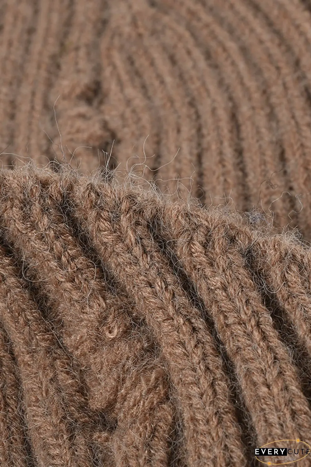 Distressed Rib-Knit Beanie