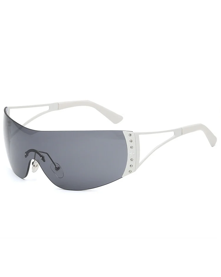 1Pair Rimless Rhinestone Tinted Shield Sunglasses