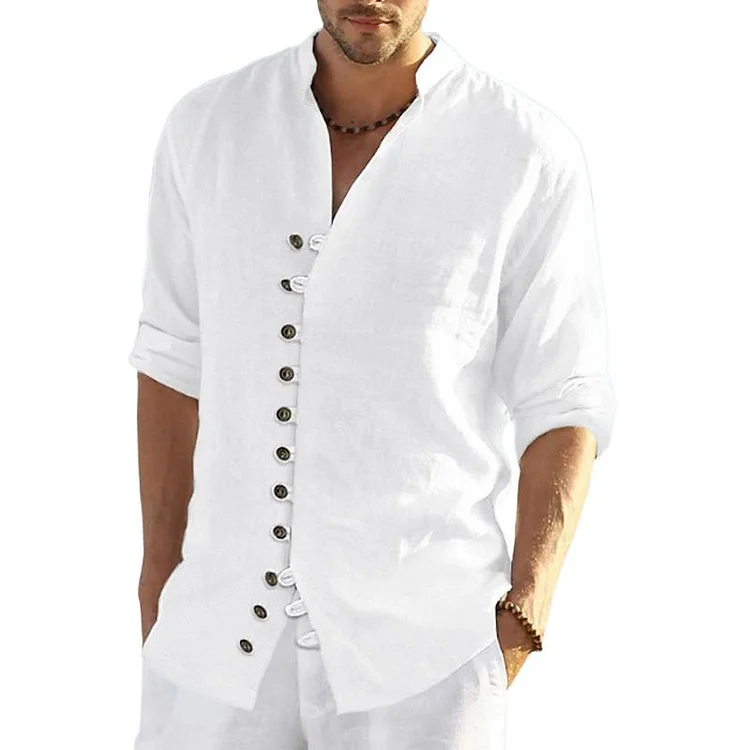 Men's Casual Stand Collar Multi-Button Long Sleeve Shirt 63278504Y