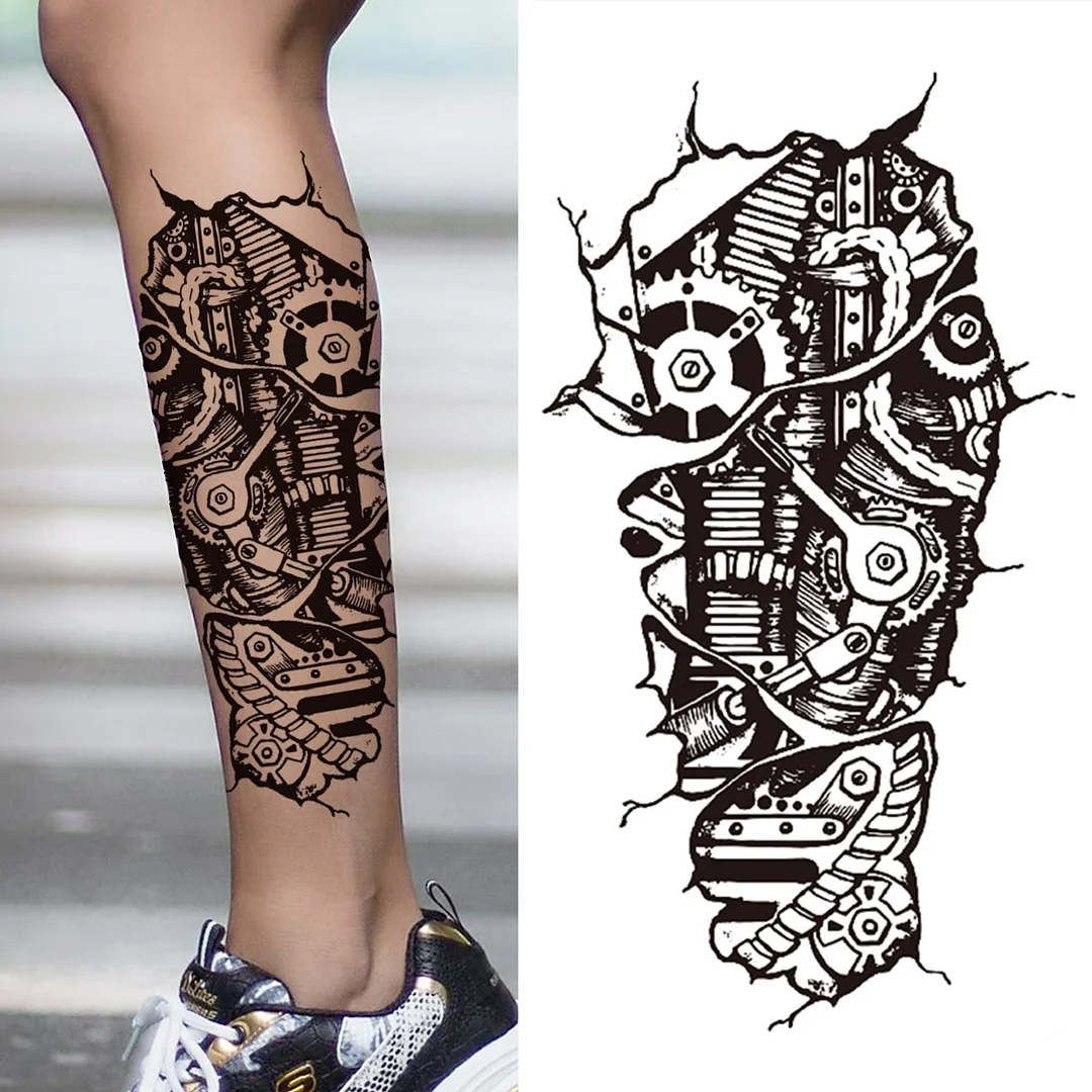 Cross Lion Temporary Tattoo For Women Men Adult Skull Tiger Wolf Forest Tattoo Sticker Black Fake Realistic Demon Tatoos Forearm 530