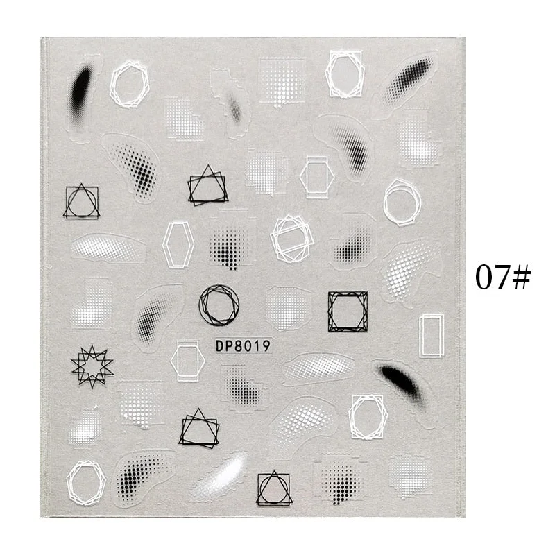 1 Sheet Bronzing Abstract Color Block 3D Nail Sticker Art Letters Design Transfer Sliders Paper DIY Manicuring Wraps