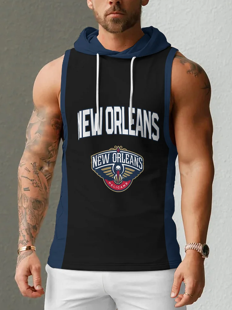 New Orleans Pelicans  Men's Casual Comfy Sleeveless Hooded Tank Top
