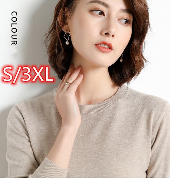 New large size sweater female knitted thin cashmere sweater spring and autumn loose sleeve bottoming shirt round collar sweater - Life is Beautiful for You - SheChoic