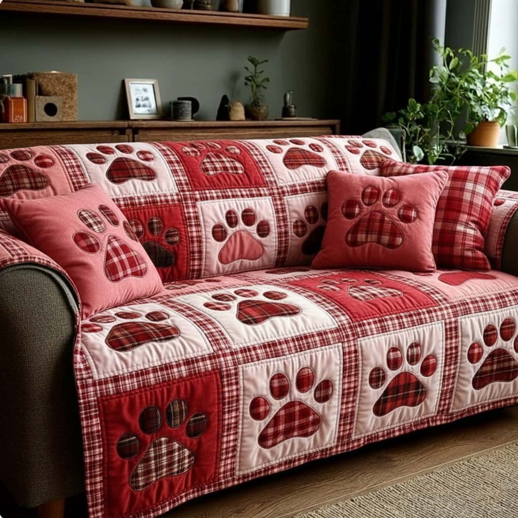 Pawprint Valentine Quilted Sofa Cover NCU0NT11672 everthome