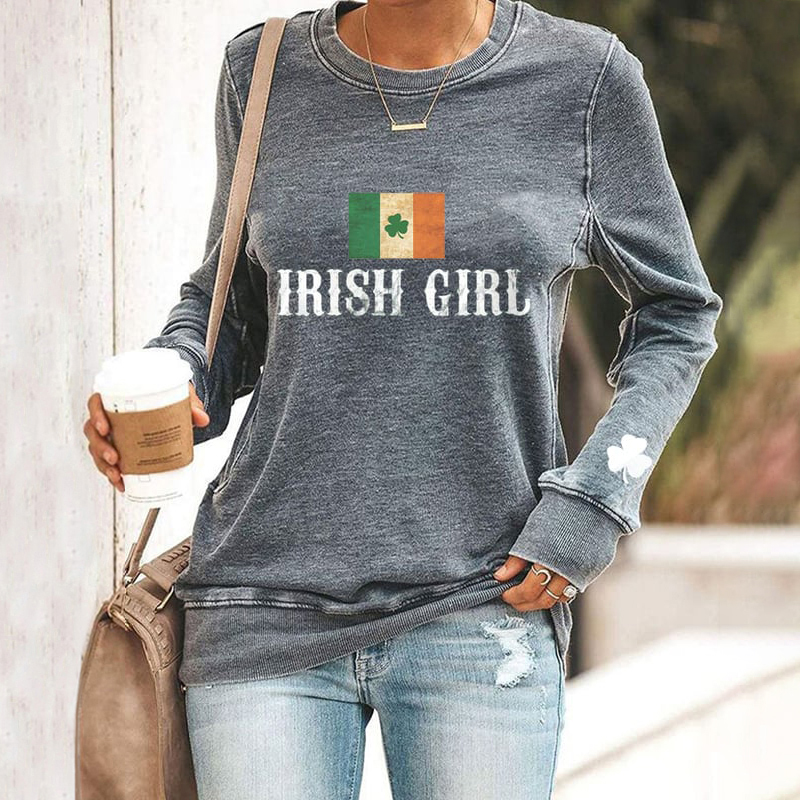 St. Patrick's Day Irish Girl Printed Casual Sweatshirt wearshes
