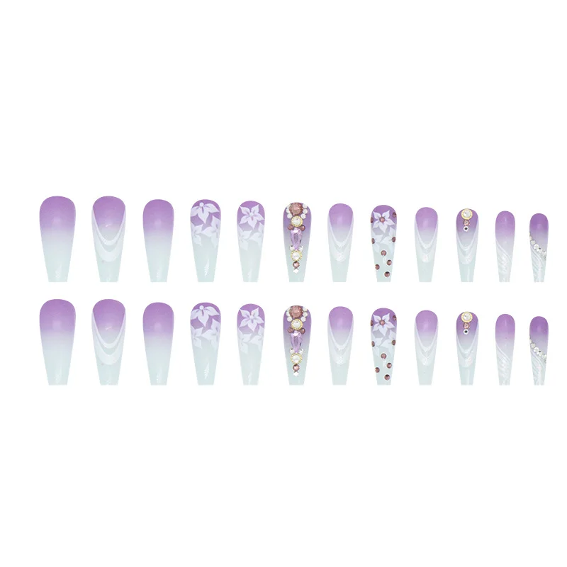 Churchf Churchf Ballet Purple Gradient Flower Flower Nail Drill Model Sun Flower Fake Nail Finished Wear A Nails