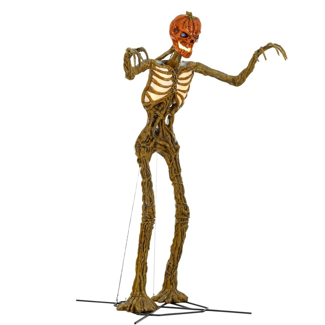 Terrifying 12 Foot Tall Giant Inferno Pumpkin Skeleton With Animated