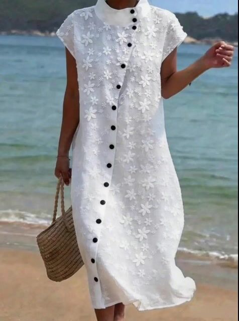 Women'S Casual Button-Down Vacation Dress 