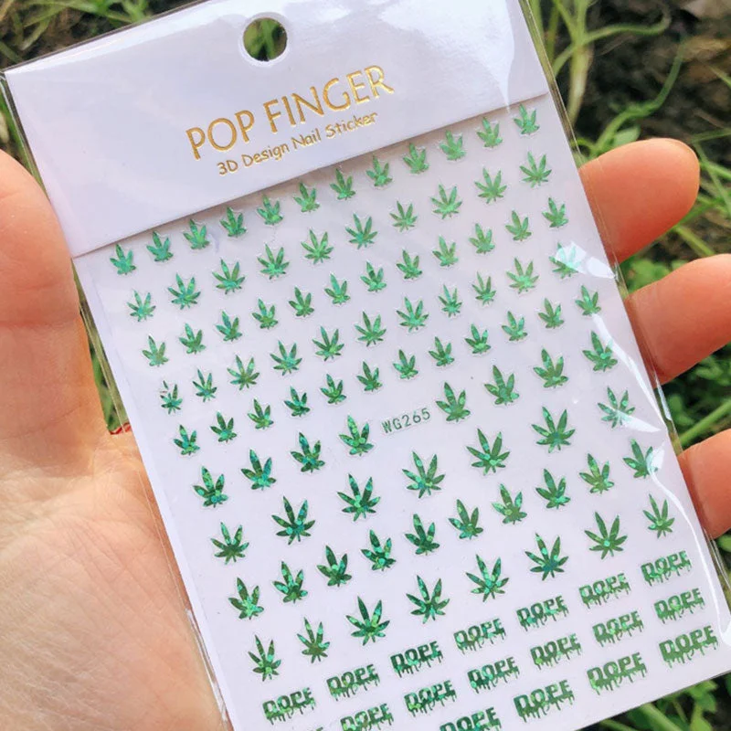 10 Color Luminous Fashion 3D Color Nail Art Stickers Manicure Leaf Weed Design Applique Decoration 8.0 * 10.3CM