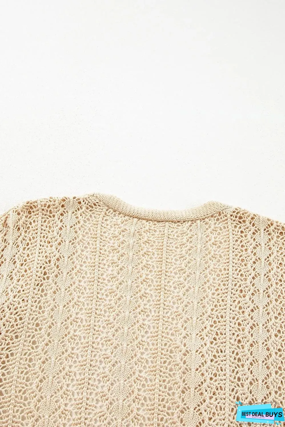 Apricot Hollow Out Knit Drop Shoulder Open Front Cardigan