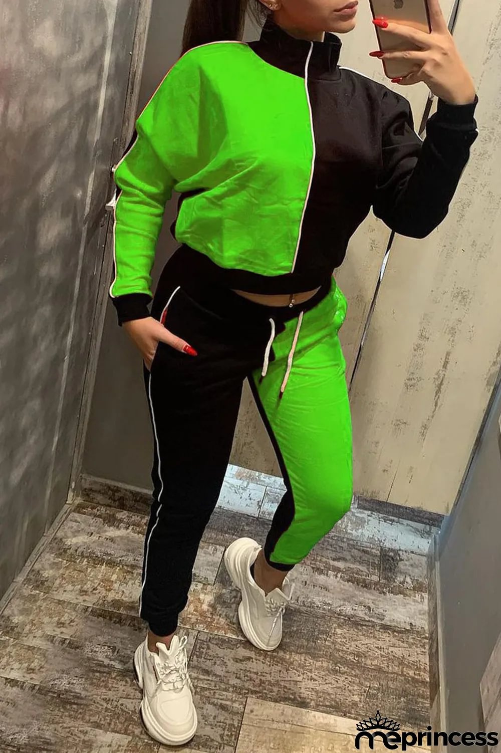 Red Casual Solid Split Joint Zipper Zipper Collar Long Sleeve Two Pieces