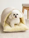 Warm Enclosed Cat Bed Corduroy Plush Cats Tent Calming Pet Nest Cave for Cats Dogs