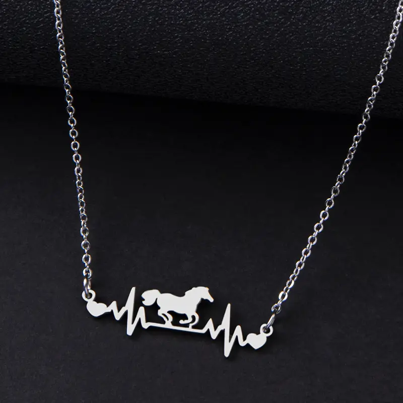 new horse heart beat electrocardiogram necklace lady stainless steel personality simple street shot accessories details 2