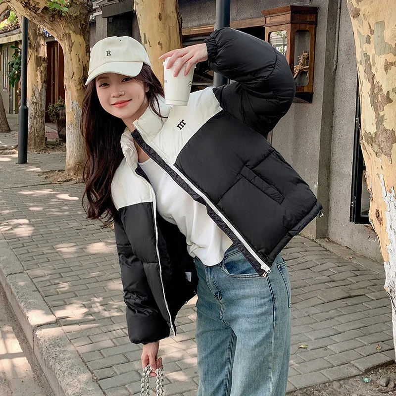 Toloer Down Cotton Clothing Women Short Style 2024 Autumn And Winter Korean Version Of Small Bread Clothing Thick Loose Color Stand Collar Coat-Outfit Ideas