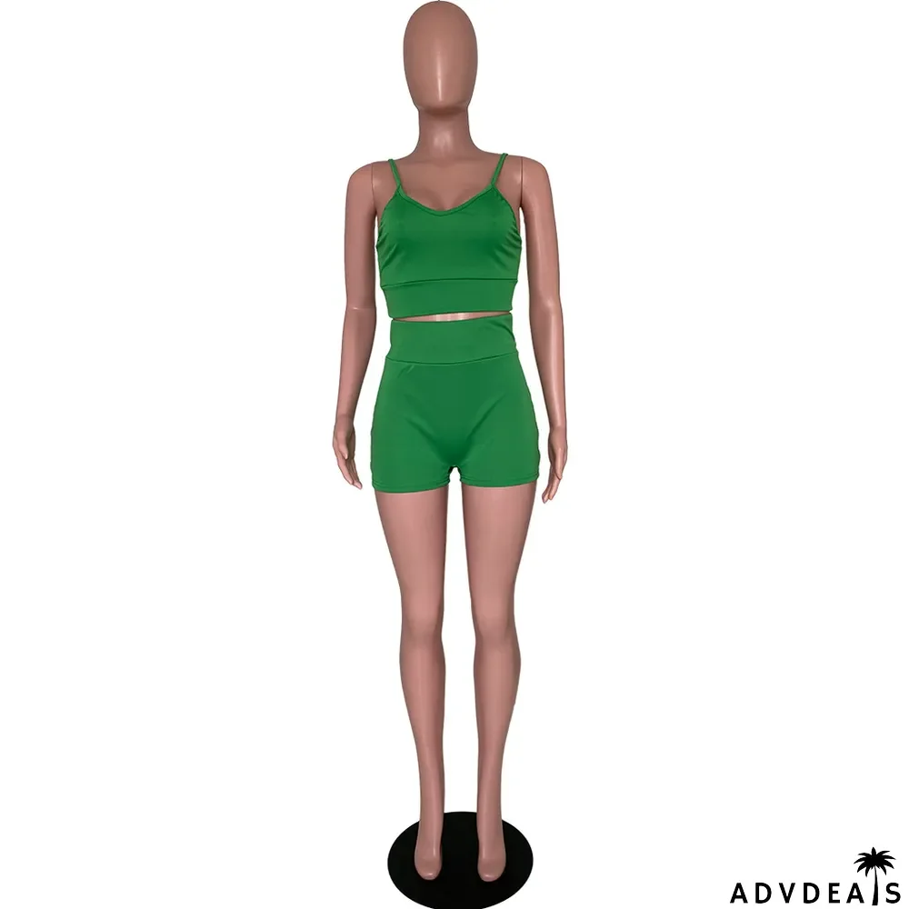 Solid Cami Top And Short Two Piece Sets