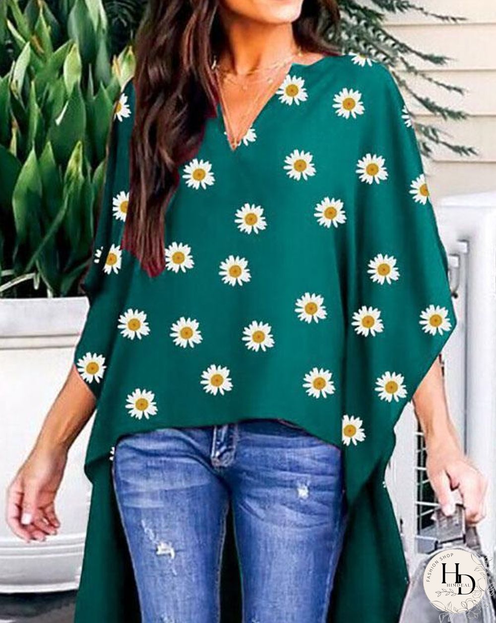 V Neck Floral Shift Half Sleeve Shirts & Tops