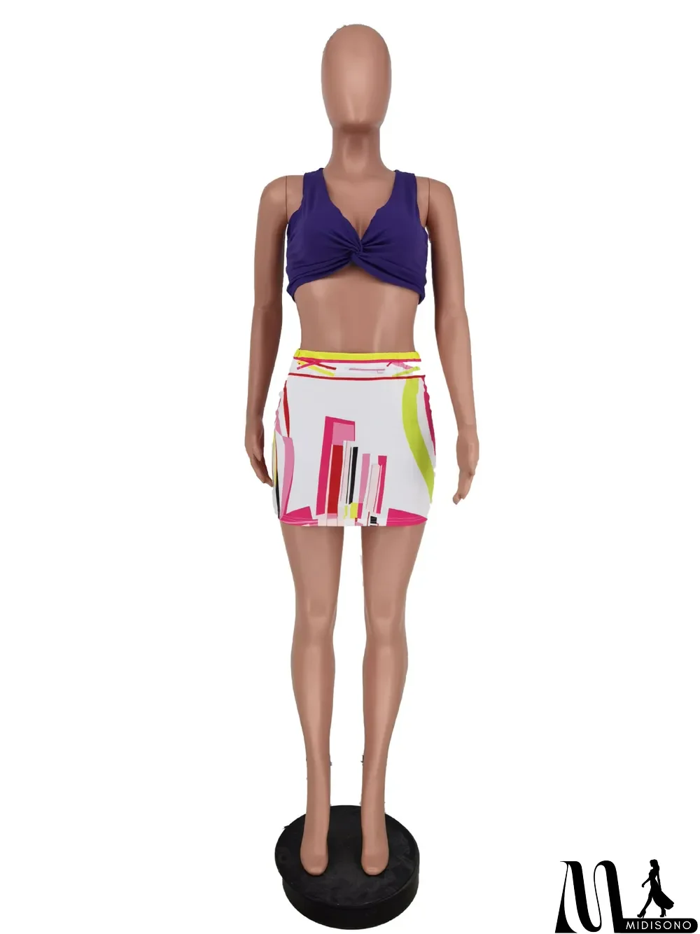 MidiSono - Sexy Sleeveless Tank Top Mini Skirt 2 Piece Sets