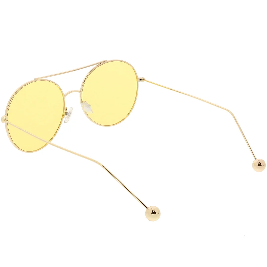 Premium Oversize Round glasses Metal Double Nose Bridge Color Flat Lens 59mm